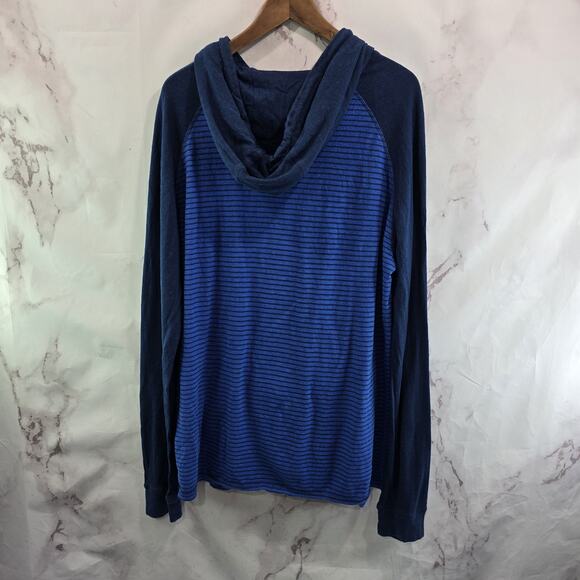 Tentree Shirt Mens XL Navy Blue Henley Hemp Organic Hooded Striped 10 Tree - Picture 5 of 11